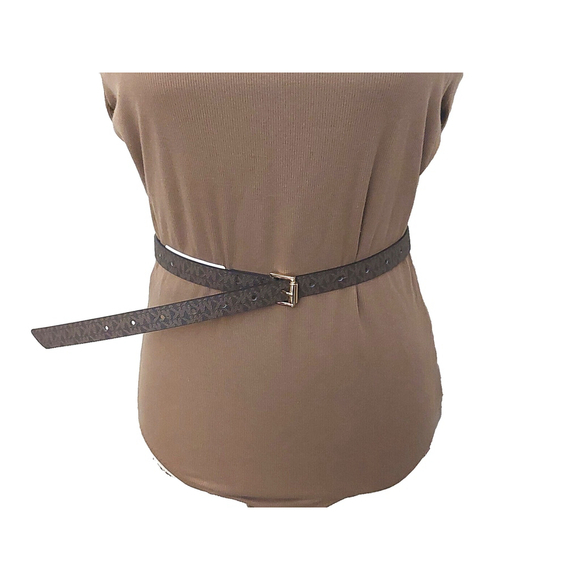 Michael Kors Monogram MK Logo Brown Belt Gold Buckle Sz Medium NWT - Picture 11 of 14